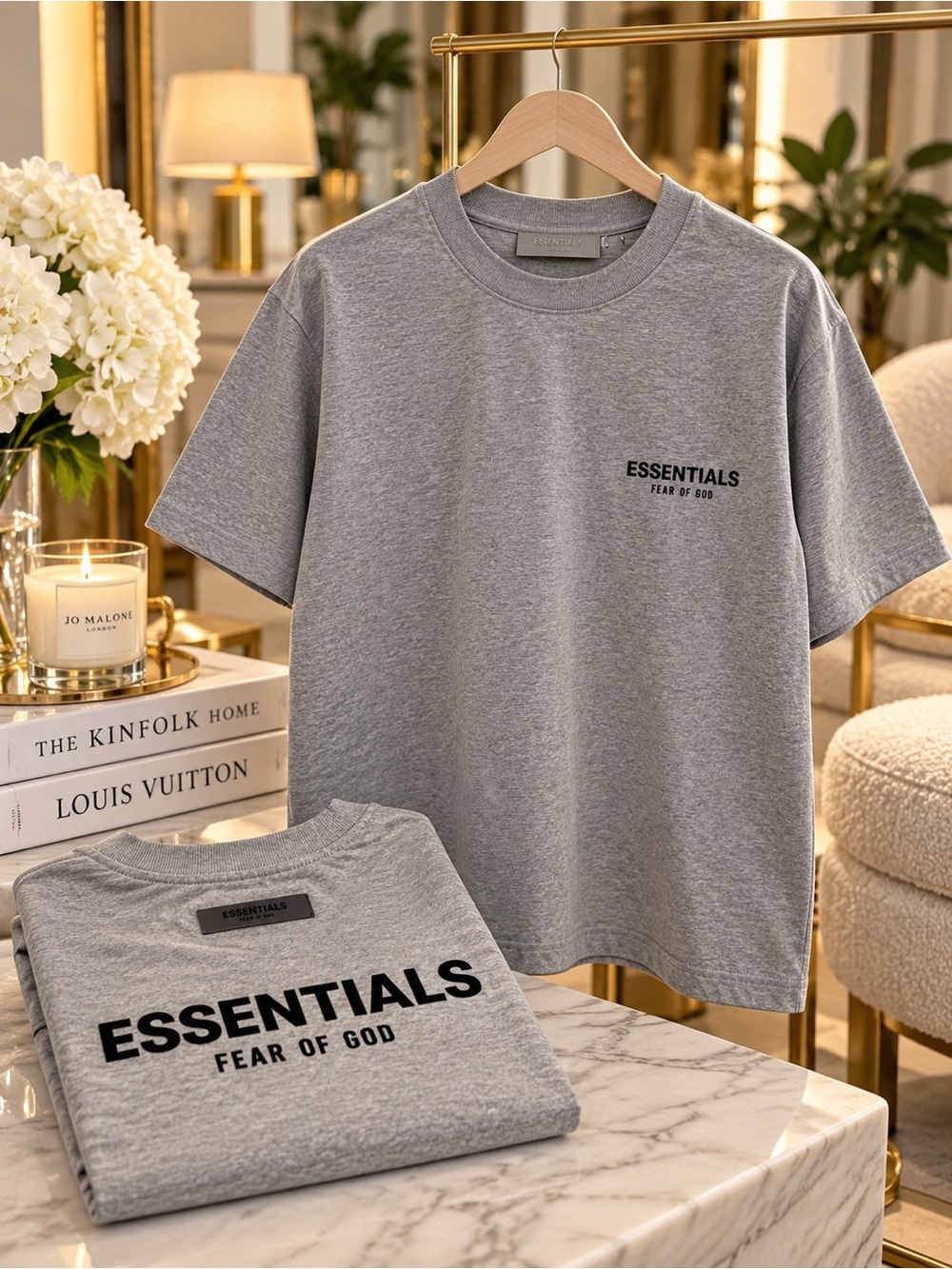 Fear of God ESSENTIALS Dark Oatmeal Logo T-Shirt Size S NWOT